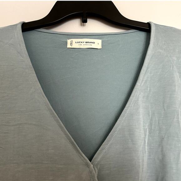 NWT Lucky Brand Sandwash Short Sleeve Wrap Top, Mineral Blue, Women’s Large - Picture 8 of 12